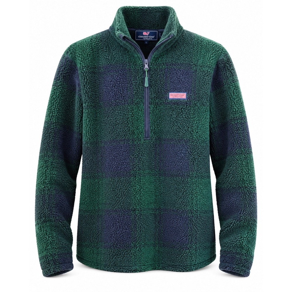 Vineyard Vines Women's Large Blackwatch Sherpa Half Zip Plaid Fleece Preppy - Picture 5 of 14